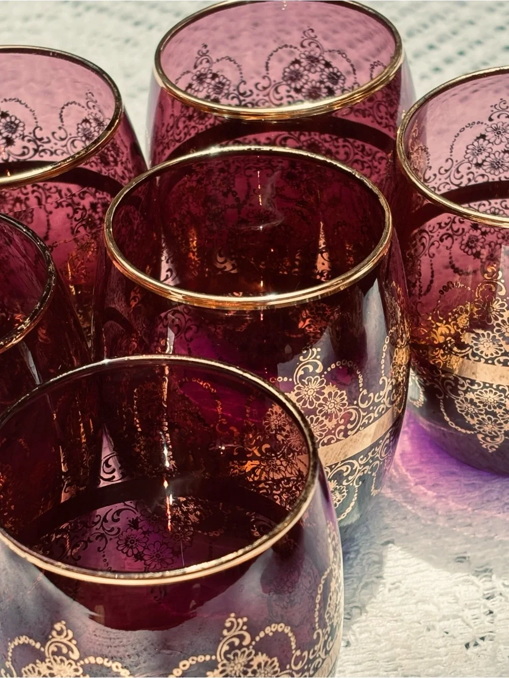 Murano Purple and Gold Glass Decanter Set - 7 Pieces plus a vase